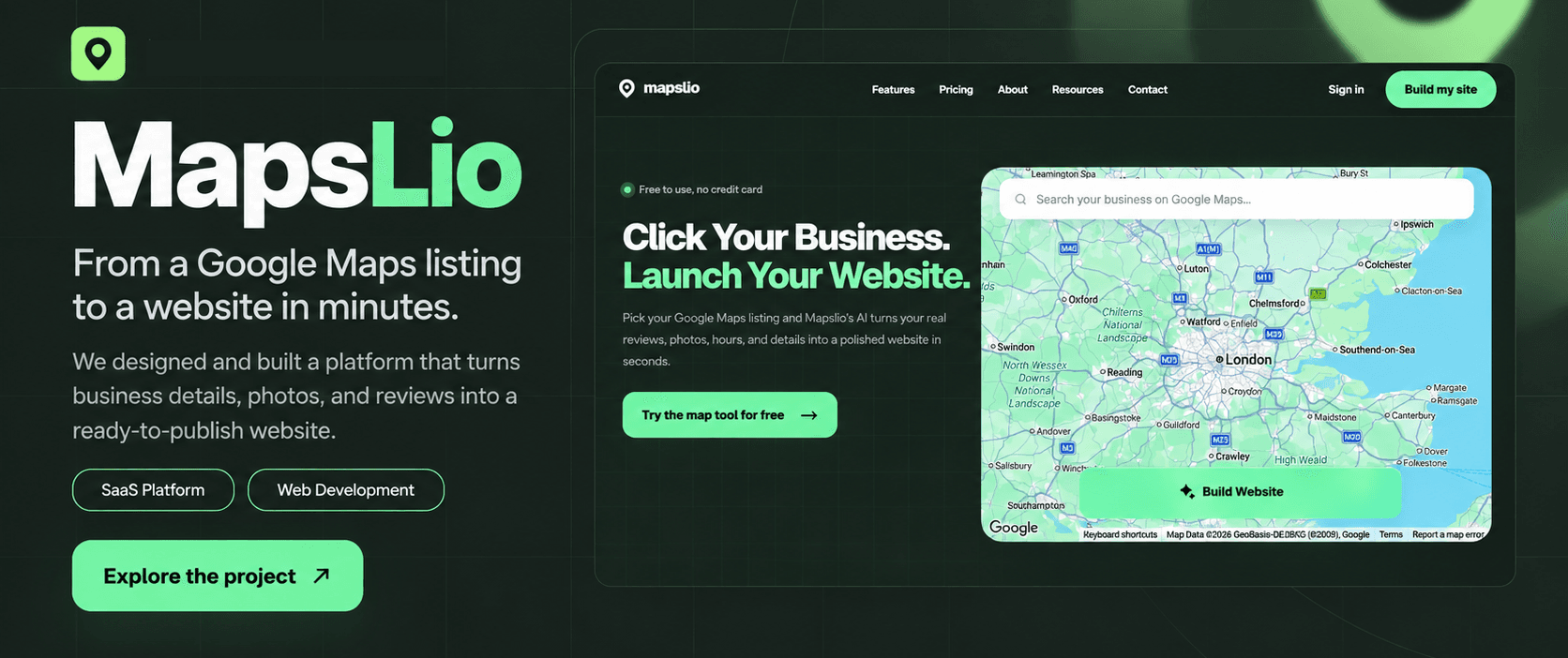 Mapslio turns a Google Maps business listing into a website in minutes